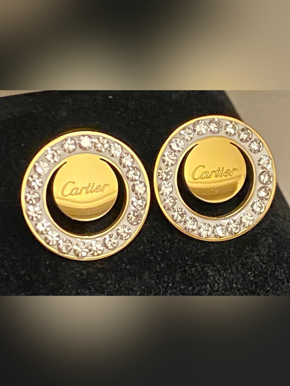 Fashion Jewelry 14K Gold-Plated Crystal Inspired Logo C - Luxury Stud Earrings